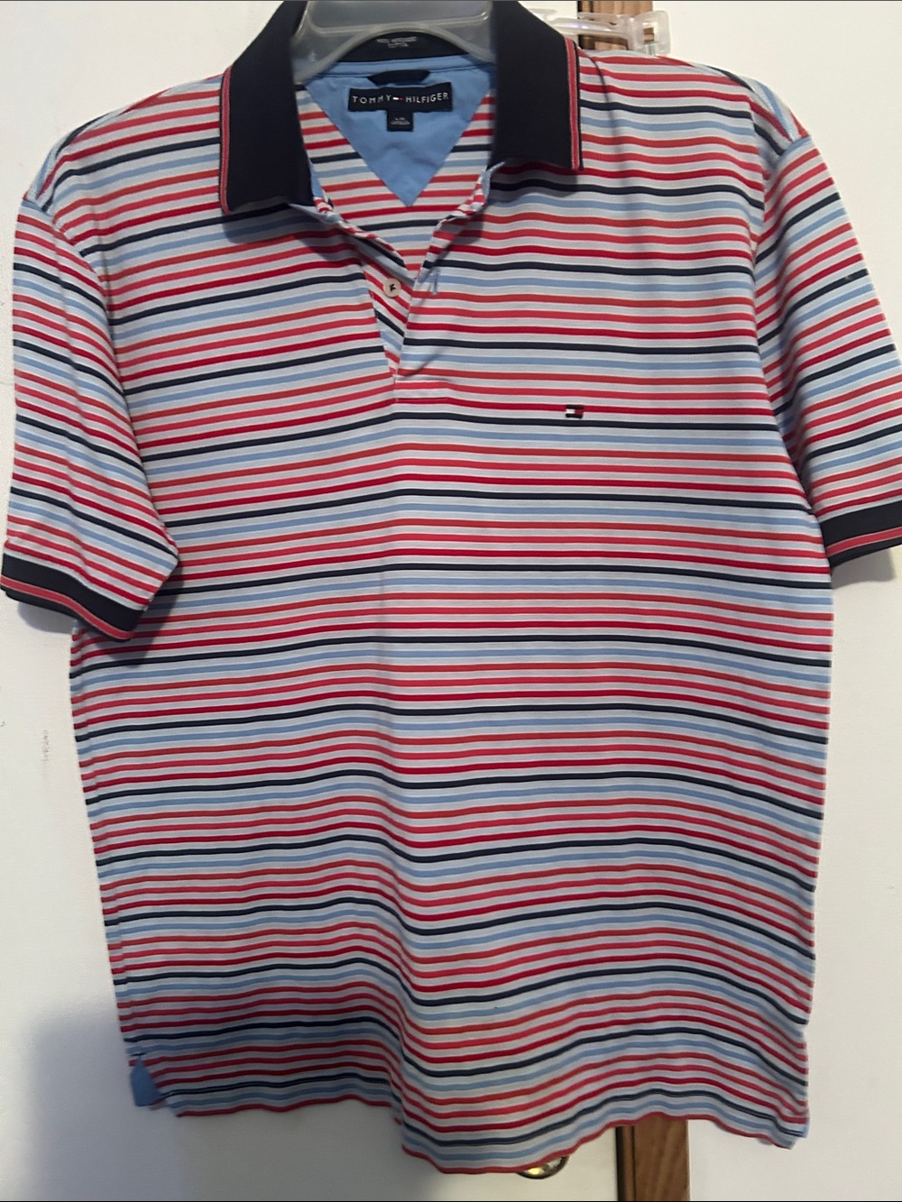 Tommy Hilfiger Men’s Navy, Red & Light Blue Striped Polo